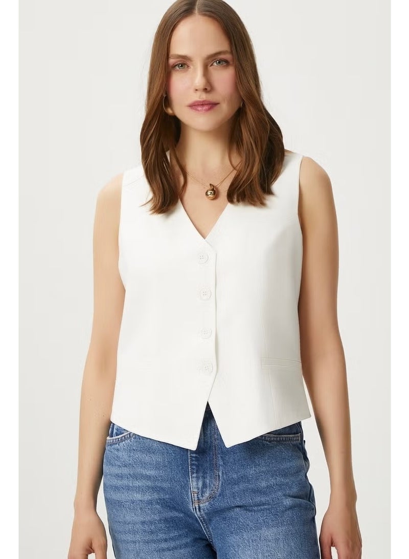Ritnice Women's Style Ecru Lined Woven Vest - Image 1